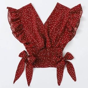 Surplice Front Knot Polka Dot Top